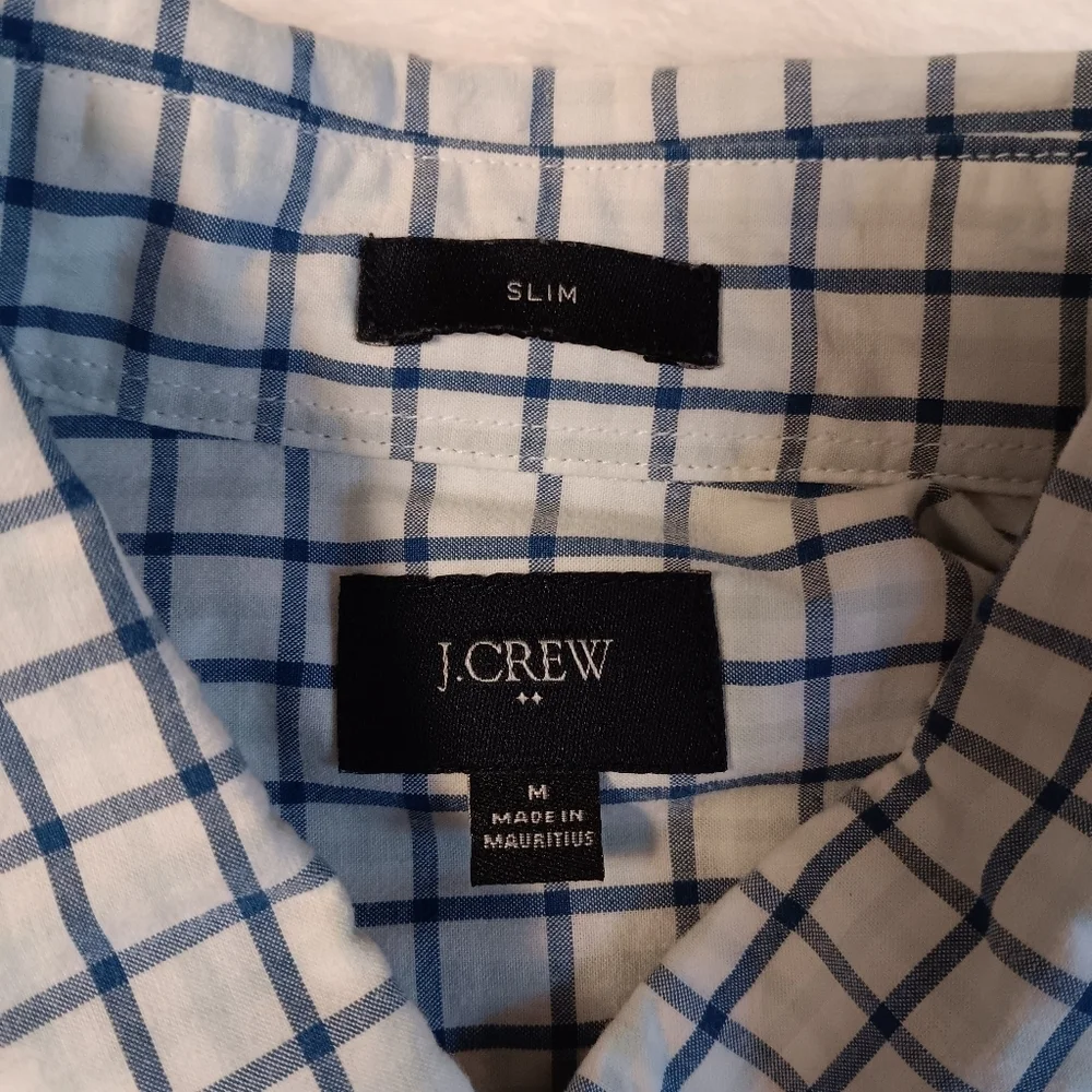 J Crew Classic Blue & White Checkered 100% Cotton Slim-Fit Button Front Shirt